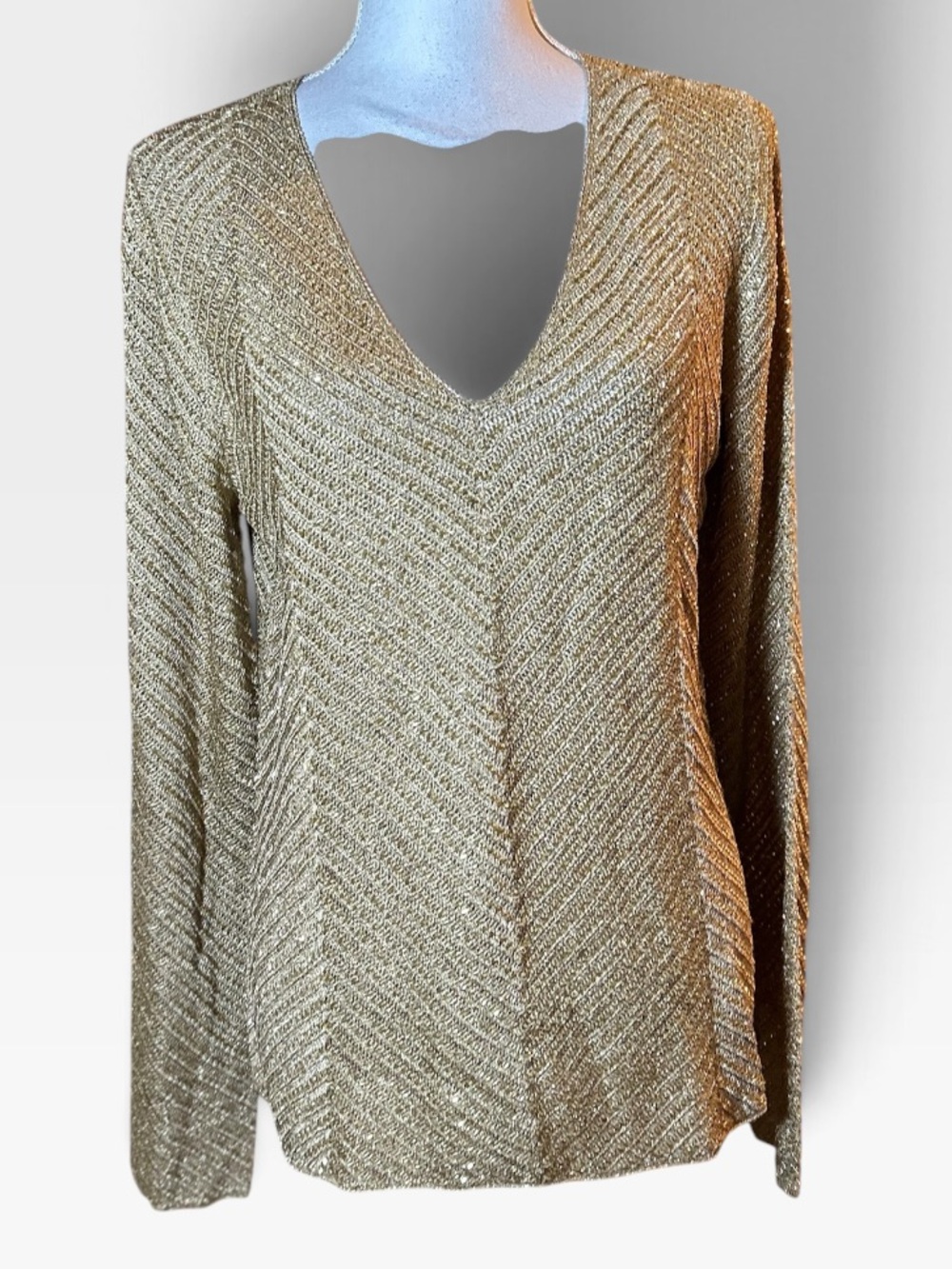 Lauren Ralph Lauren Metallic Gold V-Neck Sweater